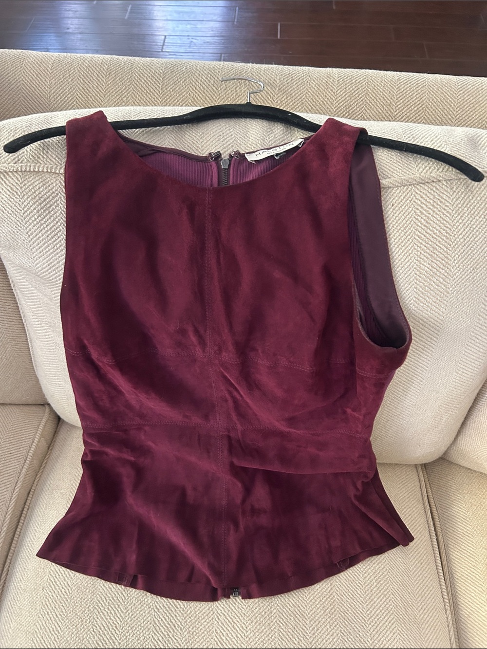 Halston Burgundy Suede Sleeveless Top